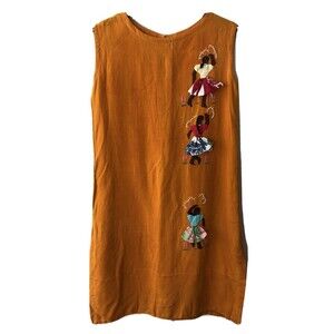 Vintage '60s Irish Linen Embroidered Girl's Dress Dancing Ladies Sleeveless 8/10